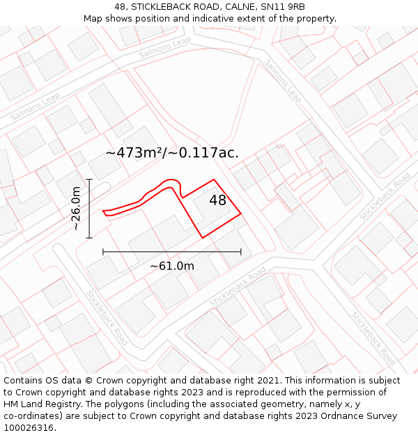 48, STICKLEBACK ROAD, CALNE, SN11 9RB: Plot and title map