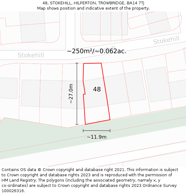 48, STOKEHILL, HILPERTON, TROWBRIDGE, BA14 7TJ: Plot and title map