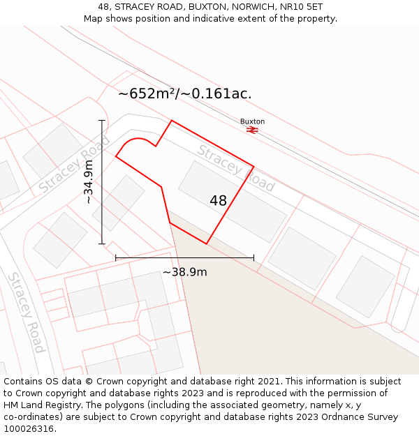 48, STRACEY ROAD, BUXTON, NORWICH, NR10 5ET: Plot and title map