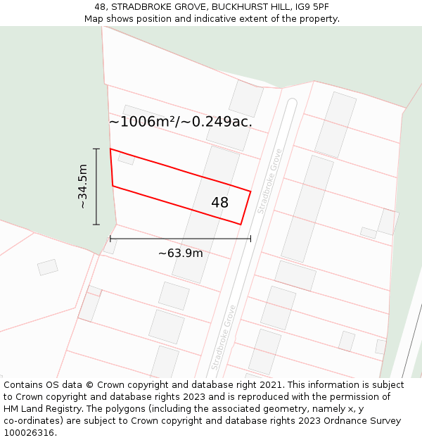 48, STRADBROKE GROVE, BUCKHURST HILL, IG9 5PF: Plot and title map