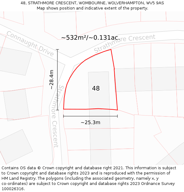 48, STRATHMORE CRESCENT, WOMBOURNE, WOLVERHAMPTON, WV5 9AS: Plot and title map