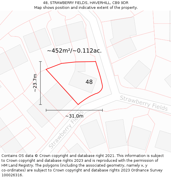 48, STRAWBERRY FIELDS, HAVERHILL, CB9 9DR: Plot and title map
