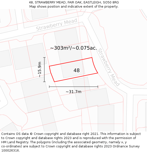 48, STRAWBERRY MEAD, FAIR OAK, EASTLEIGH, SO50 8RG: Plot and title map