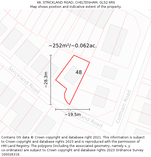 48, STRICKLAND ROAD, CHELTENHAM, GL52 6RS: Plot and title map