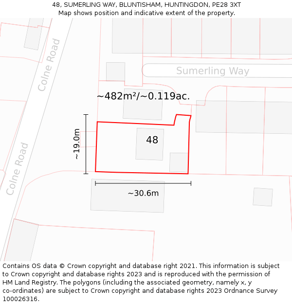 48, SUMERLING WAY, BLUNTISHAM, HUNTINGDON, PE28 3XT: Plot and title map