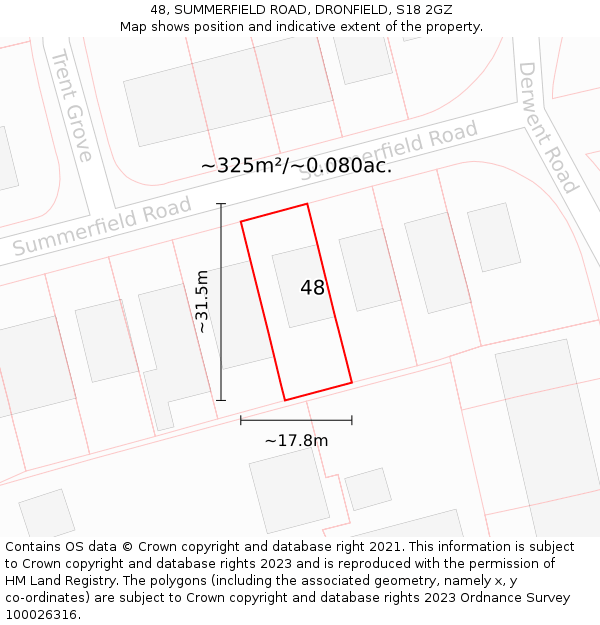 48, SUMMERFIELD ROAD, DRONFIELD, S18 2GZ: Plot and title map