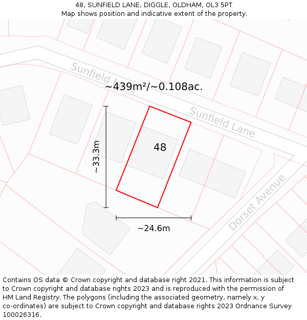 48, SUNFIELD LANE, DIGGLE, OLDHAM, OL3 5PT: Plot and title map