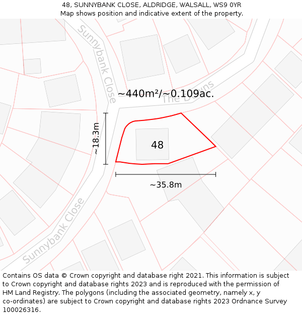 48, SUNNYBANK CLOSE, ALDRIDGE, WALSALL, WS9 0YR: Plot and title map