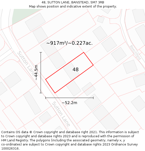 48, SUTTON LANE, BANSTEAD, SM7 3RB: Plot and title map