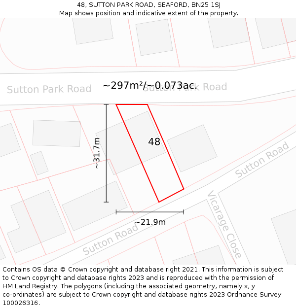 48, SUTTON PARK ROAD, SEAFORD, BN25 1SJ: Plot and title map