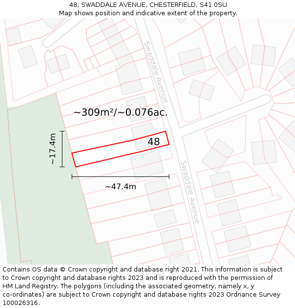 48, SWADDALE AVENUE, CHESTERFIELD, S41 0SU: Plot and title map