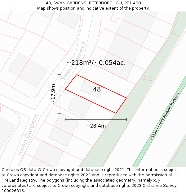 48, SWAN GARDENS, PETERBOROUGH, PE1 4SB: Plot and title map