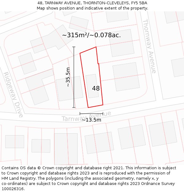 48, TARNWAY AVENUE, THORNTON-CLEVELEYS, FY5 5BA: Plot and title map