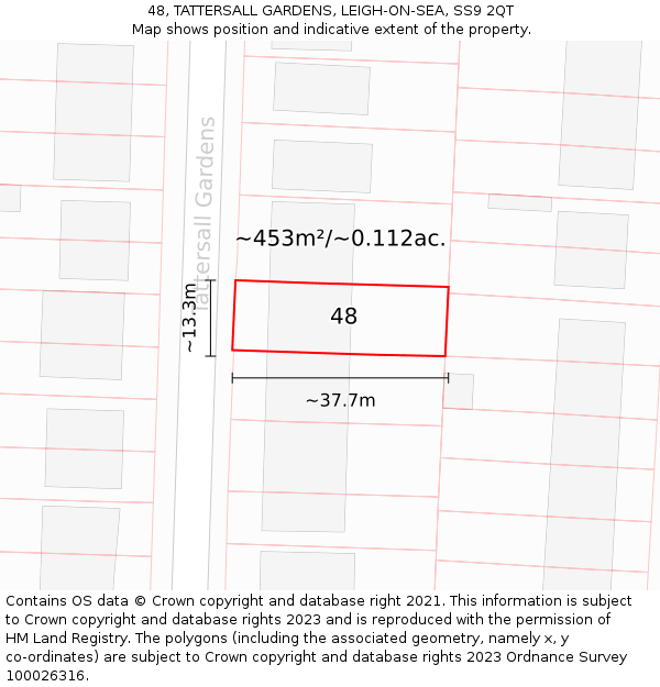 48, TATTERSALL GARDENS, LEIGH-ON-SEA, SS9 2QT: Plot and title map