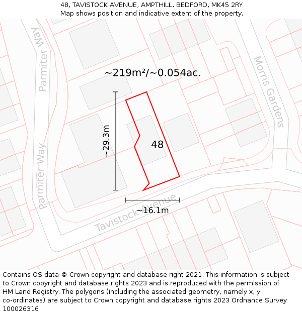 48, TAVISTOCK AVENUE, AMPTHILL, BEDFORD, MK45 2RY: Plot and title map