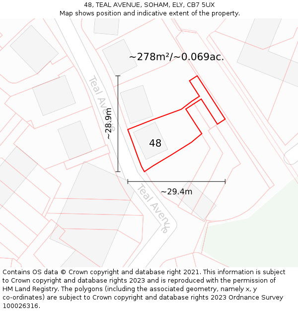 48, TEAL AVENUE, SOHAM, ELY, CB7 5UX: Plot and title map