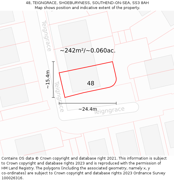 48, TEIGNGRACE, SHOEBURYNESS, SOUTHEND-ON-SEA, SS3 8AH: Plot and title map