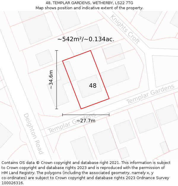 48, TEMPLAR GARDENS, WETHERBY, LS22 7TG: Plot and title map