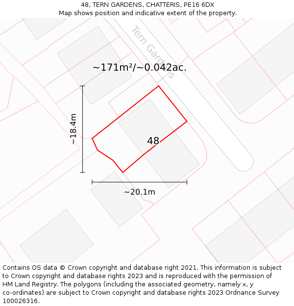 48, TERN GARDENS, CHATTERIS, PE16 6DX: Plot and title map