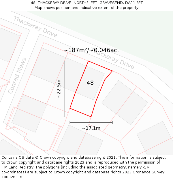 48, THACKERAY DRIVE, NORTHFLEET, GRAVESEND, DA11 8FT: Plot and title map