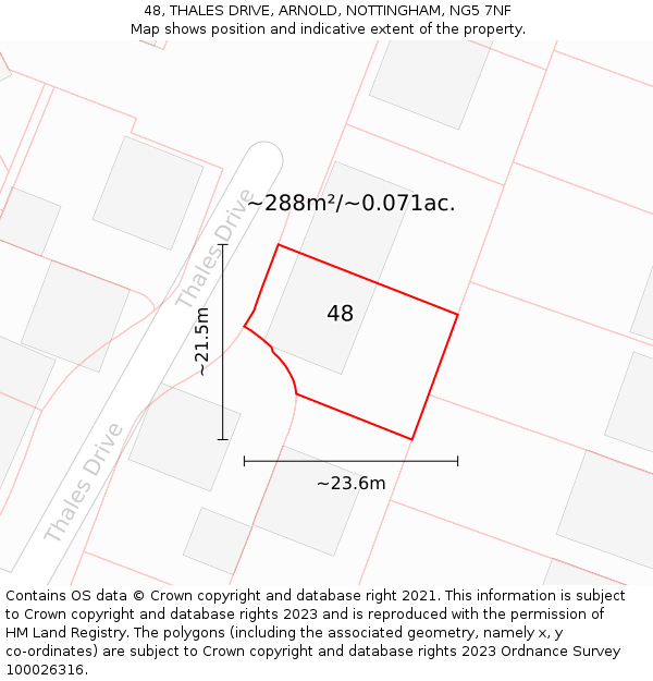 48, THALES DRIVE, ARNOLD, NOTTINGHAM, NG5 7NF: Plot and title map