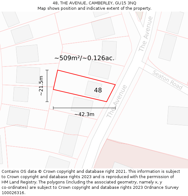 48, THE AVENUE, CAMBERLEY, GU15 3NQ: Plot and title map