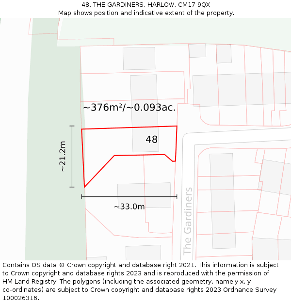 48, THE GARDINERS, HARLOW, CM17 9QX: Plot and title map