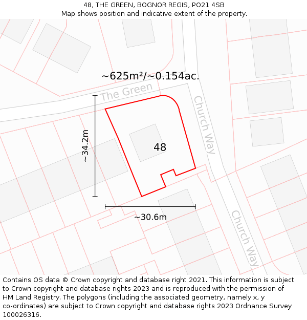 48, THE GREEN, BOGNOR REGIS, PO21 4SB: Plot and title map