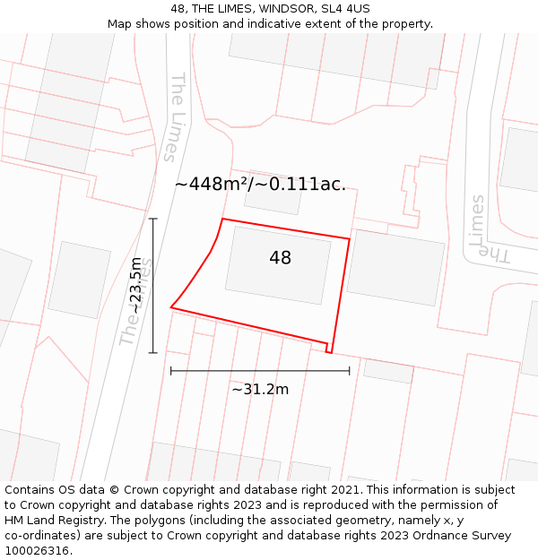 48, THE LIMES, WINDSOR, SL4 4US: Plot and title map