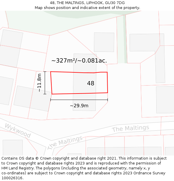 48, THE MALTINGS, LIPHOOK, GU30 7DG: Plot and title map