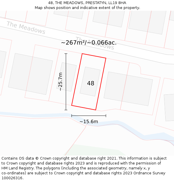 48, THE MEADOWS, PRESTATYN, LL19 8HA: Plot and title map