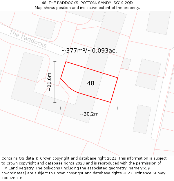 48, THE PADDOCKS, POTTON, SANDY, SG19 2QD: Plot and title map