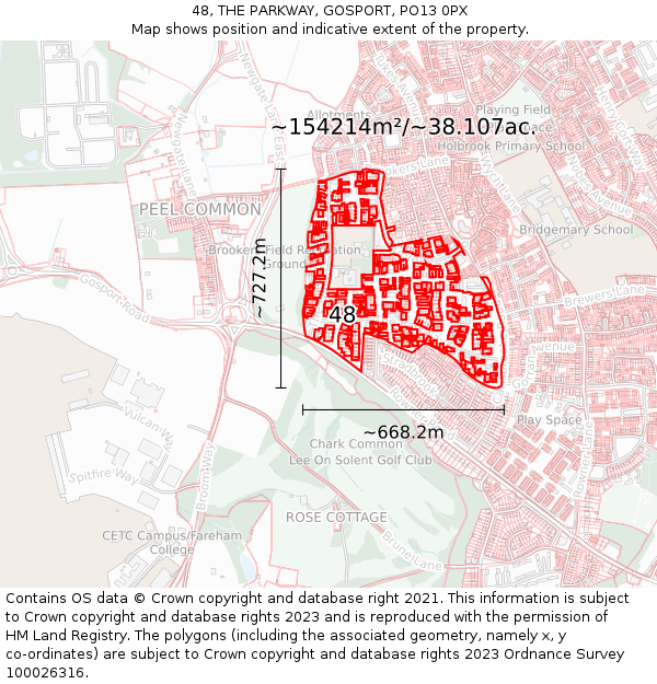 48, THE PARKWAY, GOSPORT, PO13 0PX: Plot and title map