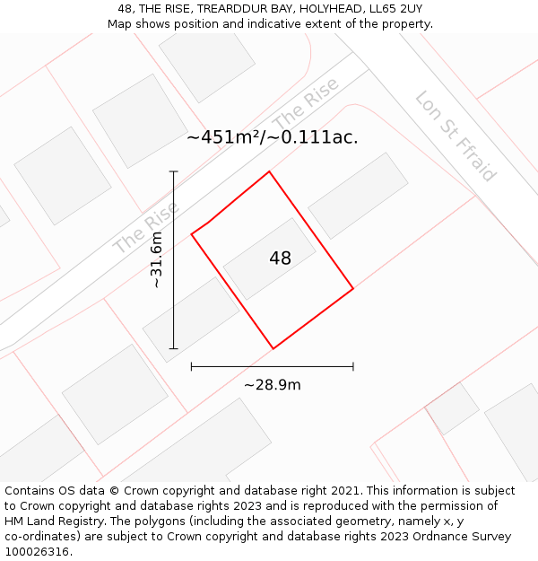 48, THE RISE, TREARDDUR BAY, HOLYHEAD, LL65 2UY: Plot and title map