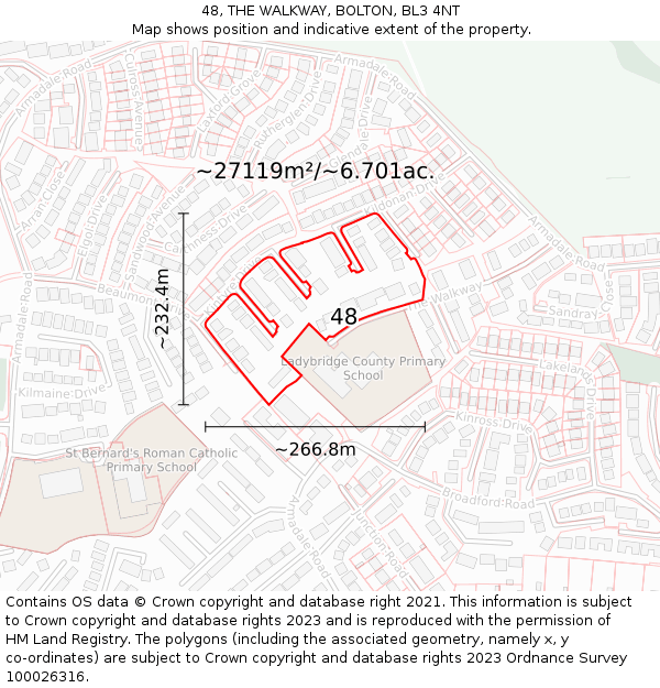 48, THE WALKWAY, BOLTON, BL3 4NT: Plot and title map