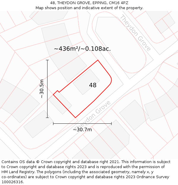 48, THEYDON GROVE, EPPING, CM16 4PZ: Plot and title map