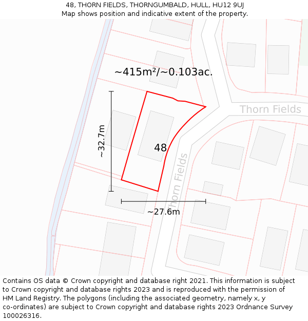 48, THORN FIELDS, THORNGUMBALD, HULL, HU12 9UJ: Plot and title map