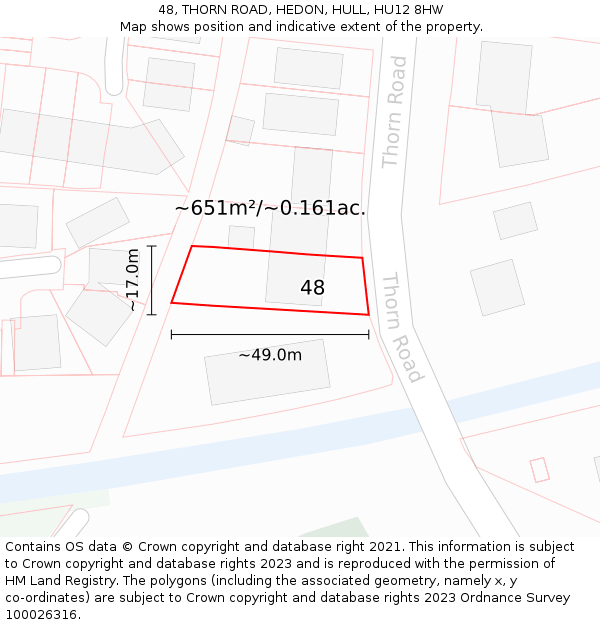 48, THORN ROAD, HEDON, HULL, HU12 8HW: Plot and title map