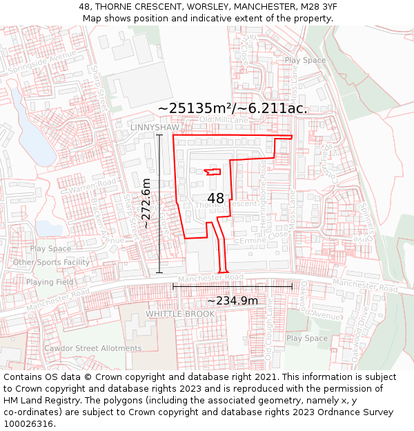 48, THORNE CRESCENT, WORSLEY, MANCHESTER, M28 3YF: Plot and title map