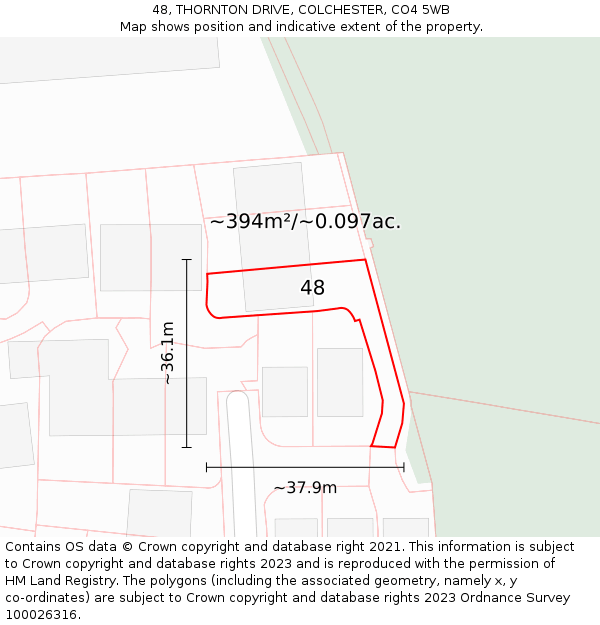 48, THORNTON DRIVE, COLCHESTER, CO4 5WB: Plot and title map