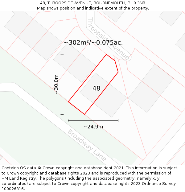 48, THROOPSIDE AVENUE, BOURNEMOUTH, BH9 3NR: Plot and title map