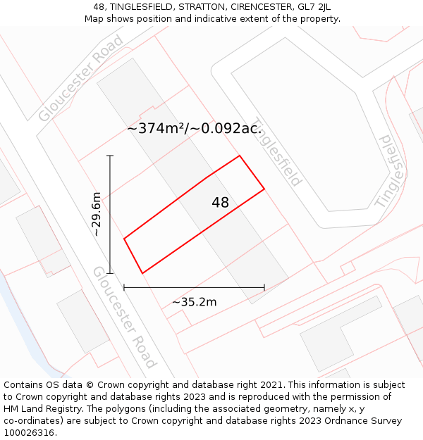 48, TINGLESFIELD, STRATTON, CIRENCESTER, GL7 2JL: Plot and title map