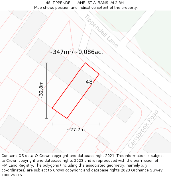 48, TIPPENDELL LANE, ST ALBANS, AL2 3HL: Plot and title map