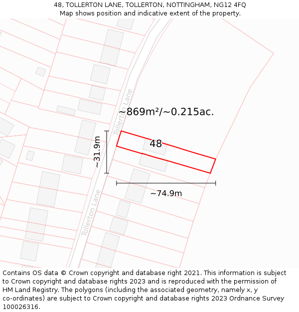 48, TOLLERTON LANE, TOLLERTON, NOTTINGHAM, NG12 4FQ: Plot and title map