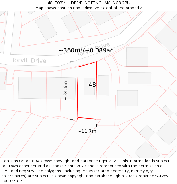 48, TORVILL DRIVE, NOTTINGHAM, NG8 2BU: Plot and title map