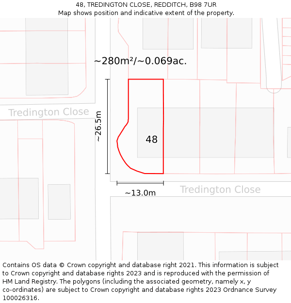 48, TREDINGTON CLOSE, REDDITCH, B98 7UR: Plot and title map