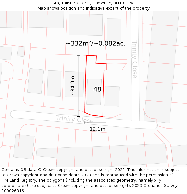 48, TRINITY CLOSE, CRAWLEY, RH10 3TW: Plot and title map