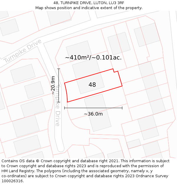 48, TURNPIKE DRIVE, LUTON, LU3 3RF: Plot and title map