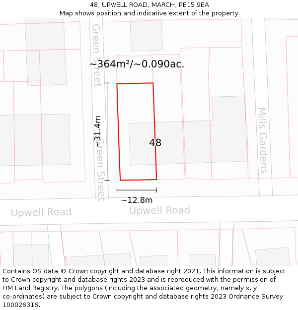 48, UPWELL ROAD, MARCH, PE15 9EA: Plot and title map