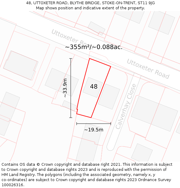 48, UTTOXETER ROAD, BLYTHE BRIDGE, STOKE-ON-TRENT, ST11 9JG: Plot and title map